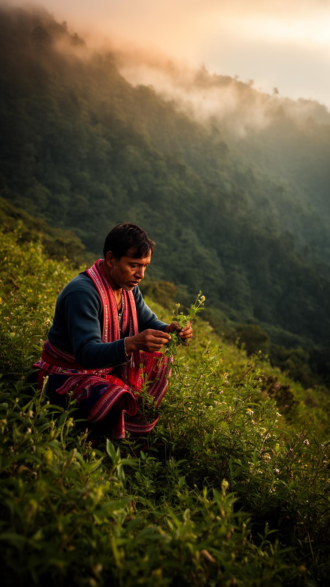 Himalayan farmer harvesting